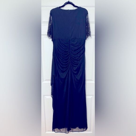 Xscape Women’s Beaded Maxi Dress Elegant Navy Blue Evening Gown Plus Size 14W - Picture 4 of 8
